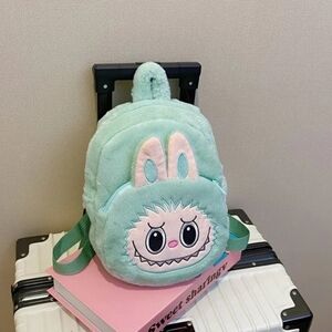 Cute Mint Green Plush Backpack For Kids Labubu Halloween Bag